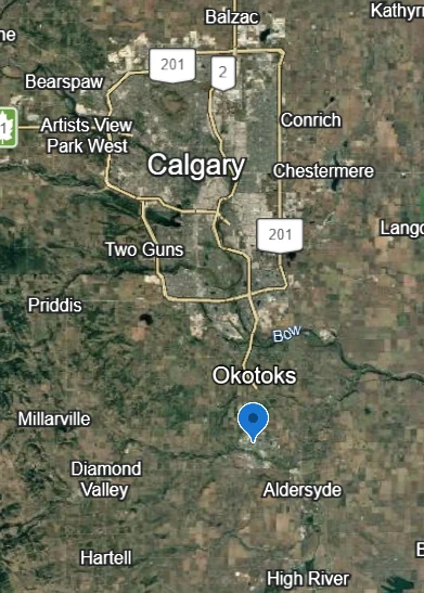 Map of Calgary, Okotoks, Foothills, Diamond Valley and High River
