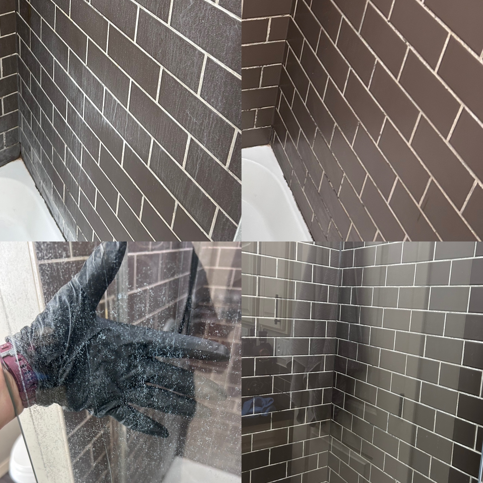 Shower tiles and glass - before and after